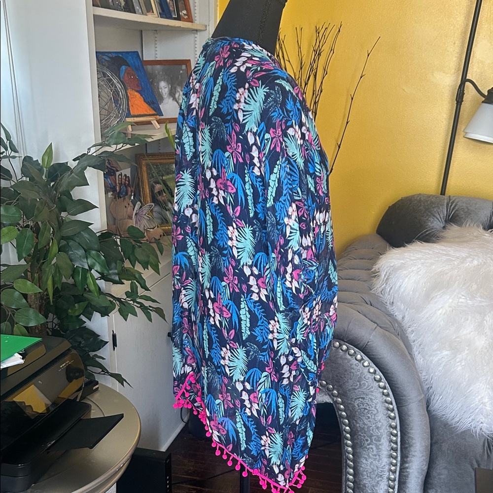 Floral swimsuit cover up with Pink Tassels - Picture 2 of 6